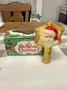 Vintage Old World Christmas SMALL Blown Glass Santa Star Tree Topper - Picture 1 of 6