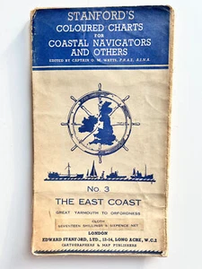 1930s Nautical Chart Stanfords East Coast No 3 TV Prop Maritime Map Set Design - Picture 1 of 5