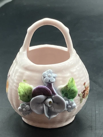 Tiny Little Pink Basket With Applied Flowers And Hand Painted Graphics- Germany Cover