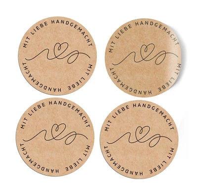 12 Kraftpapier  Sticker "mit Liebe Handgemacht" runde Aufkleber / Label - Bild 1 von 3