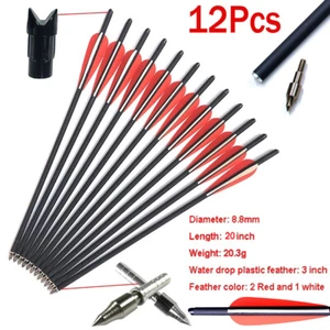12Pcs 20" Crossbow Bolts Carbon Arrows Archery Hunting Half Moon Nock Arrows Red - Picture 1 of 12
