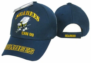 Official US Navy Licensed Seabees Can Do EMBROIDERED Hat Cap (BLUE) - Picture 1 of 2