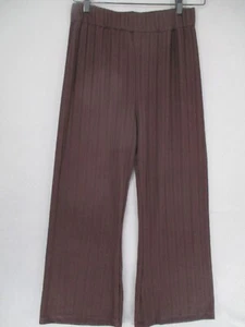 Decjuba Pants Womens Small Brown Knit Wide Leg High Rise Relaxed Elastic Ribbed - Picture 1 of 14