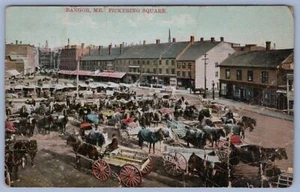 c1910 Bangor, Maine Pickering Square. Horse and Buggies, Wagons Postcard - Picture 1 of 2