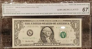 1995 $1 Star Note GEM Uncirculated 67 - Picture 1 of 2