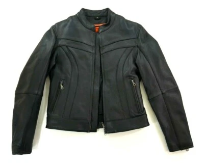 Chaqueta de motociclista First Classics de cuero negra forro con cremallera para hombre pequeña Foto 1 de 4