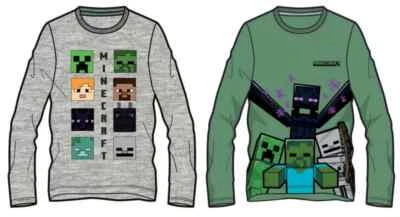 Minecraft Creeper Gamer Kinder Langarmshirt mit Rundhalsausschnitt T-Shirt