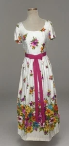 B Cohen Floral Barkcloth Maxi Dress Size S Flower Power Jaconelli 60’s Vintage - Picture 1 of 9