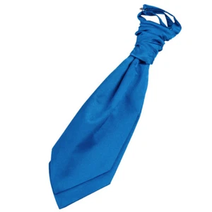 Electric Blue Mens Pre-Tied Ruche Cravat Satin Plain Solid Formal Wedding by DQT - Picture 1 of 2