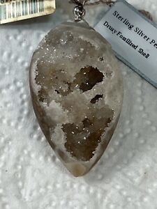 STARBORN Natural Drusy Fossilized Shell Pendant Fossil Gemstone Nature 925 SS