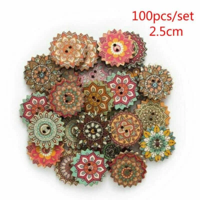 100 Pcs Wooden 2 Holes Round Wood Sewing Buttons  Craft DIY Scrapbooking 20/25mm - Image 1 of 4