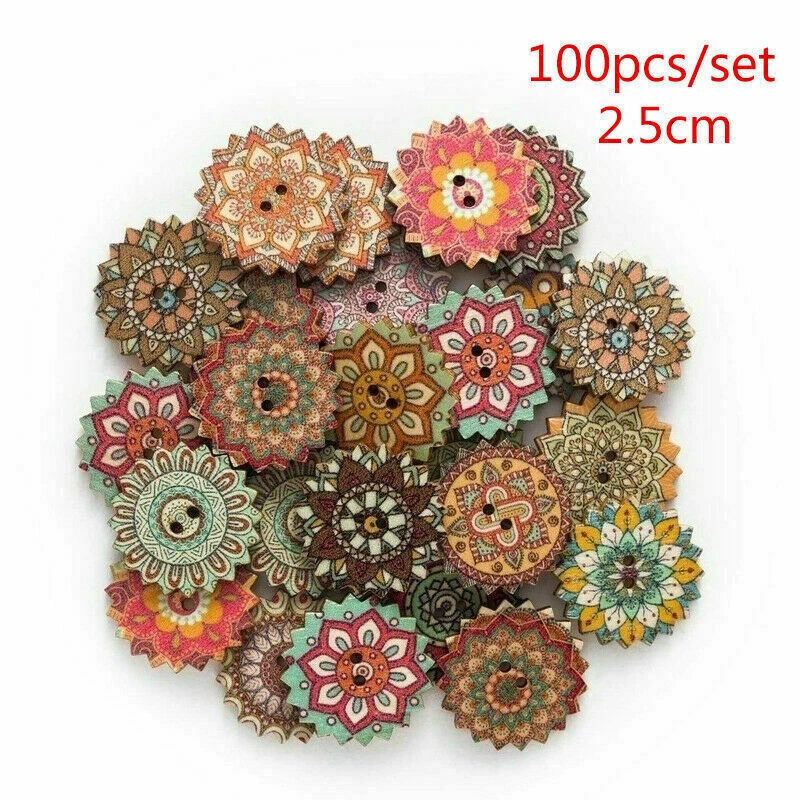 100 Pcs Wooden 2 Holes Round Wood Sewing Buttons  Craft DIY Scrapbooking 20/25mm - Image 1 of 4