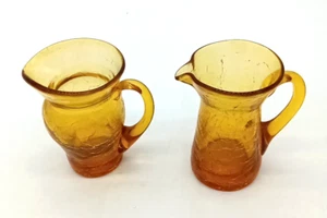 De colección Dos Mini Jarrones Jarra De Vidrio Soplado a Mano Craquelado Ámbar 3.5" - Imagen 1 de 6
