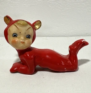 Pixie Elfe Figur Vintage Porzellan Keramik Skulptur rot 50er Jahre kalt bemalt - Bild 1 von 18