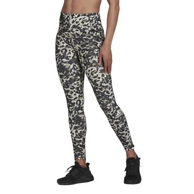 adidas WOMEN'S ADIZERO ANIMAL PRINT LEGGINGS GYM TRAINING WORKOUT GREY YOGA XL - Image 1 of 3