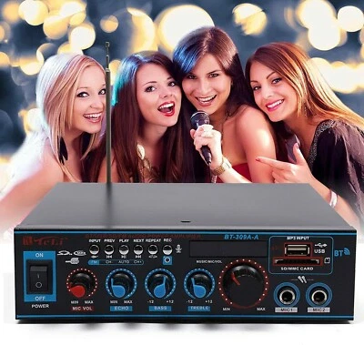 AMPLIFICATORE BLUETOOTH STEREO MP3 RADIO FM HI-FI AUDIO USB AUX 100W P.M.P.O - Immagine 1 di 4