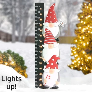 Lighted LED Winter Gnome Snow Gauge Metal Yard Stake Christmas Outdoor Decor - Picture 1 of 4