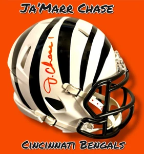 JA'MARR CHASE AUTOGRAPHED SIGNED CINCINNATI BENGALS MINI FOOTBALL HELMET wAP/COA - Picture 1 of 7