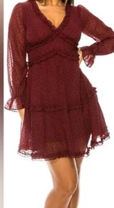 B DARLIN Womens Burgundy Long Sleeve Short Party Fit + Flare Dress 13/14 - Picture 1 of 8