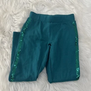 Crazy 8 girls Small 5-6 teal pull on sweat pants sequin side stripe - Picture 1 of 10