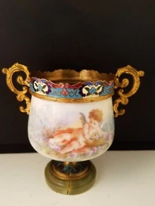 Champleve Smalto BRONZO Mini Ciotola Cherubino CENTROTAVOLA 4,5"h Antico Vintage - Foto 1 di 12