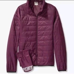VICTORIA'S SECRET PINK PACKABLE PUFFER JACKET LUSCIOUS PLUM SIZE LARGE NEW - Picture 1 of 7