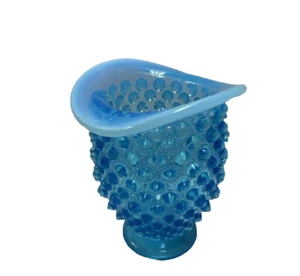 Sombrero Vintage Vidrio Fenton Hobnail Azul Opalescente Jarrón Vidrio Artístico - Imagen 1 de 9
