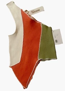 IMMODEL dreifarbiges asymmetrisches bauchfreies Oberteil weiß/pink/grün neu mit Etikett Größe SM Versand KOSTENLOS - Bild 1 von 9