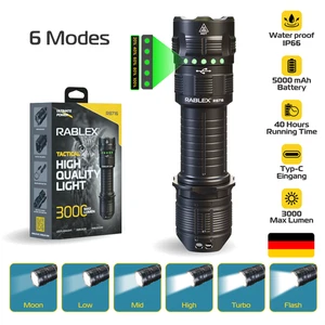 RABLEX LED Taschenlampe Superhell 3000 Lumen 5000mAh Akku Wasserdicht 5 modi - Bild 1 von 8