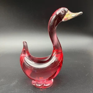 Murano Art Glass Cranberry Pink Duck Goose Paperweight Figurine Gold Oro Beak - Picture 1 of 7