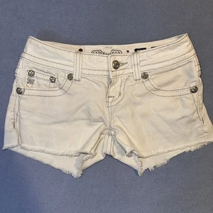 Miss Me Denim abgeschnittene Shorts ausgefranst distressed hoher Bund weiß Damengröße 24 - Bild 1 von 15