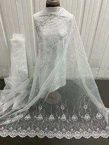 White Sequins Embroidery Organza Lace Fabric 50” Width Sold By Yard - Picture 1 of 4