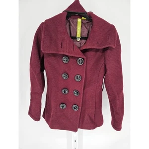 Soia & Kyo Women's Burgundy Purple Belted Double Breasted Pea Coat Size M - Picture 1 of 4