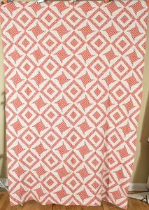 GRAPHIC Vintage 30's Red & White Pinwheel Antique Quilt Top ~UNUSUAL DESIGN! - Picture 1 of 5