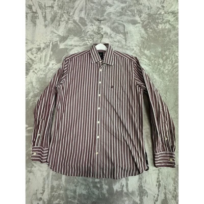布加迪男式勃艮第条纹正装衬衫长袖纽扣中号 — 第 1/4 张图片