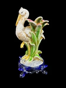 Vintage Majolica Crane Ceramic Sculpture 13” X 5” Bird Figurine - Picture 1 of 13