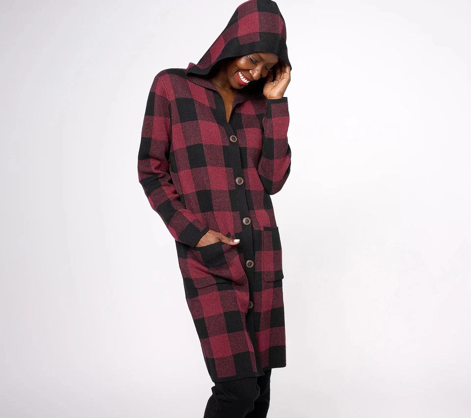 #2454 Denim & Co. Cárdigan tejido suéter jacquard con capucha regular talla L Foto 1 de 1