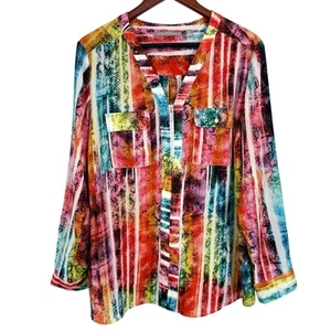 Valerie Stevens Sz XL Colorful Tropical Summer Blouse Shirt Top Wearable Art - Picture 1 of 8