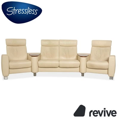 Stressless Arion Leather Four-Seater Cream Manual Function Sofa Couch - Image 1 of 4
