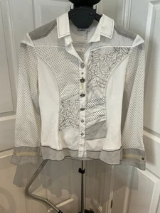 Elisa Cavaletti Blouse Shirt Size S White Intricate Buttons Crown Embroidery - Picture 1 of 7