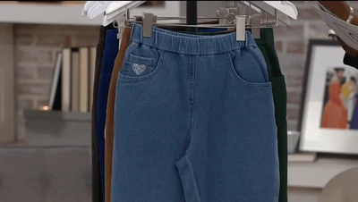 Quacker Factory Womens 3X Dream Jeannes Rhinestone Straight Leg Pants Blue NWT - Image 1 of 4