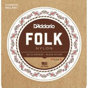 D'Addario Folk Nylon EJ34 Classical 80/20 Bronze Black Nylon Ball End - Picture 1 of 2