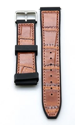 NUEVO 22MM TIMEX - ¡Banda de reloj de grano de madera marrón/negro! ¡Hebilla de plata! Foto 1 de 2