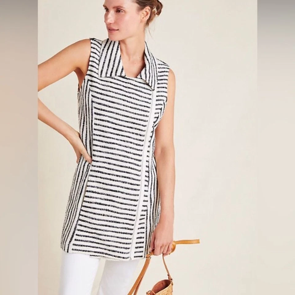 Полосатый мотоциклетный жилет Anthropologie Dolan Ellis. Твидовый размер S. Длинная леска. - Изображение 1 из 4