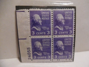 SCOTT STAMP # 807 JEFFERSON 3 CENT PLATE BLOCK - MNH - Picture 1 of 1