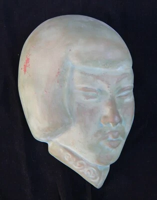 STRIKING 1920s ORIENTAL FLAPPER GIRL PAINTED TERRACOTTA POTTERY WALL MASK - Image 1 of 4