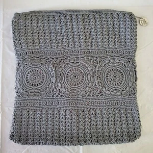 THE SAK Gray 18" Decorative Woven Crochet Throw Pillow Cover Square Zip Closure - Picture 1 of 8