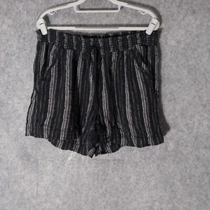 Briggs Shorts Xl Black Linen Woven Smocked Pockets Nautical Striped Casual - Picture 1 of 9