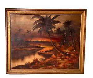 Vintage 1940s Old Florida Tropical Painting by M. Hasselbar (1900-1949) - Picture 1 of 6