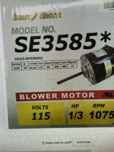 Smart Electric  SE3585  Blower Motor   -115V-1075 RPM-Reversible-5.6 AMP NEW - Picture 1 of 1